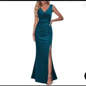 WOOSEA Sleeveless V Neck Split green Cocktail Long Dress‎ size S maxi gown